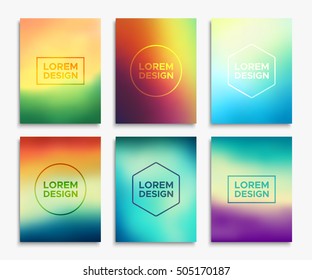 Brochure or flyer layout in A4 size. Abstract geometric shapes on blurred backgrounds set. Vector illustrations for magazine cover or website promotional banner design.