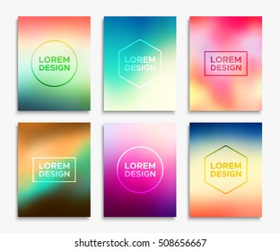 Brochure or flyer layout in A4 size. Abstract geometric shapes on blurred backgrounds set. Vector illustrations for magazine cover or website promotional banner design.