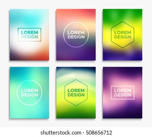 Brochure or flyer layout in A4 size. Abstract geometric shapes on blurred backgrounds set. Vector illustrations for magazine cover or website promotional banner design.