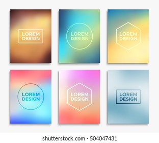 Brochure flyer layouts in A4 size. Abstract geometric blurred backgrounds set. Vector illustrations for poster, card templates, annual report cover, magazine or website promotional banner design.