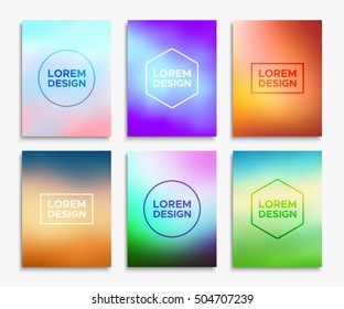 Brochure flyer layouts in A4 size. Abstract geometric blurred backgrounds set. Vector illustrations for poster, card templates, annual report cover, magazine or website promotional banner design.