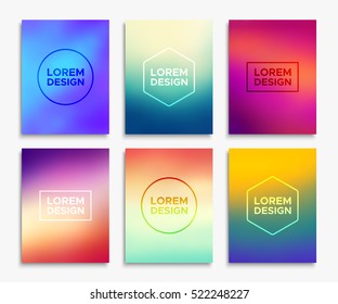 Brochure flyer layouts in A4 size. Abstract geometric blurred backgrounds set. Vector illustrations for poster, card templates, annual report cover, magazine or website promotional banner design.