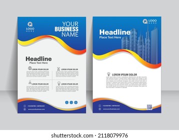 Brochure, flyer, Leaflet, Cover design template, Annual report, Financial , business for background. abstract flat background, A4 size. blue and yellow vector  illustration.