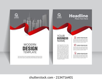 Folleto, folleto, folleto, folleto, plantilla de diseño de la cubierta, informe anual, financiero, negocio para el fondo. fondo plano abstracto, tamaño A4. ilustración vectorial de cinta roja.
