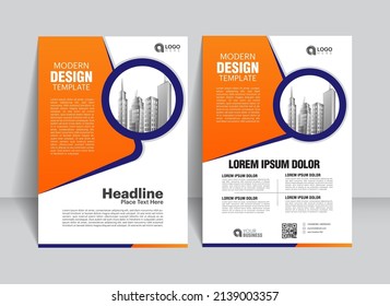 Folleto, folleto, folleto, folleto, plantilla de diseño de la cubierta, informe anual, financiero, negocio para el fondo. fondo plano abstracto, tamaño A4. ilustración vectorial azul y naranja.