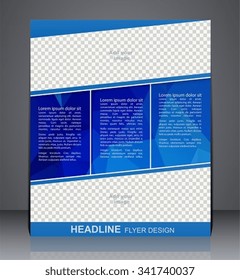 Brochure flyer polygon design  in A4 size,  layout cover design  in blue  colors with insert for photo