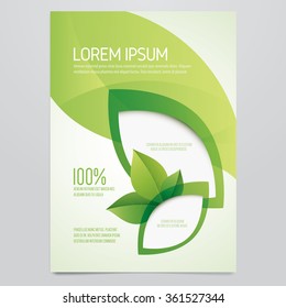 Brochure, Flyer, Poster, Magazine Cover Vector Template. Modern Green Leaf, Environment Design.