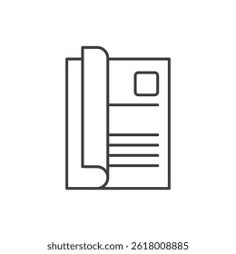 Brochure flyer stroke line icon in flat style. Booklet vector illustration on isolated background. Poster sign business concept.