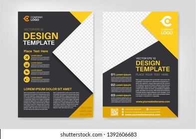 Brochure, flyer template design, cover modern layout, annual report, poster, in A4 with Yellow triangles, geometric shapes for tech, science, market. CMYK