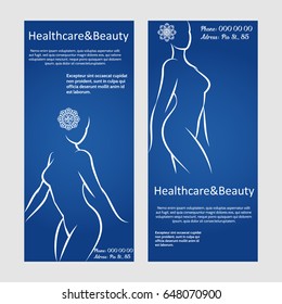 Brochure flyer template with woman silhouettes. Vector illustration