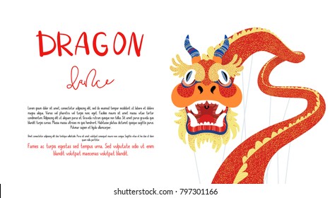 Brochure or flyer vector template for dragon dance. Illustration of a traditional asian dragon.