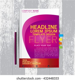 brochure, flyers, poster, design layout template in A4 size with business, abstract, background wood vector, text, Leaflet cover presentation, annual report, Pencil, Bookmarks bright, modern, Colorful