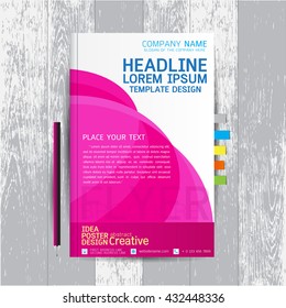 brochure, flyers, poster, design layout template in A4 size with business, abstract, background wood vector, text, Leaflet cover presentation, annual report, Pencil, Bookmarks bright, modern, Colorful