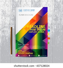 brochure, flyers, poster, design layout template in A4 size with business, abstract, background wood vector, text, Leaflet cover presentation, annual report, Pencil, Bookmarks bright, modern, Colorful
