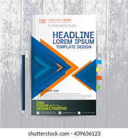 brochure, flyers, poster, design layout template in A4 size with business, abstract, background wood vector, text, Leaflet cover presentation, annual report, Pencil, Bookmarks bright, modern, Colorful