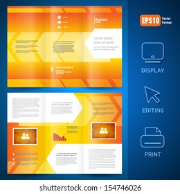 brochure folder leaflet geometric abstract element arrow line white orange background