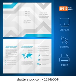 brochure folder leaflet geometric abstract graph diagram blue line grey background.  mock-up is no effect, no transparent