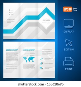 brochure folder leaflet geometric abstract graph diagram blue line grey background.  mock-up is no effect, no transparent