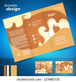 Brochure Folder Leaflet Hair Salon Element Locks Beauty Hairdresser Brown Color Background Beige Silhouette