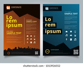 Brochure geometric diagonal lines black pattern layout design template, Annual report, Leaflet, Advertising, poster, Magazine, Business for background, Empty copy space, blue, orange color tone vector