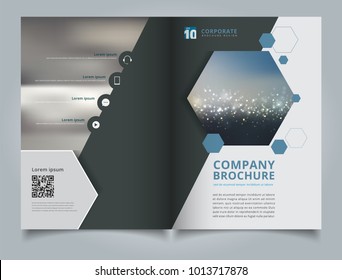 Brochure geometric hexagon layout design template, Annual report, Leaflet, Advertising, poster, Magazine, Business for background, Empty copy space, dark blue color tone vector illustration artwork