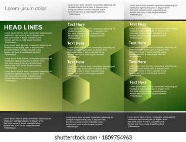 Brochure with green yellow gradient mesh background decorated with hexagonals