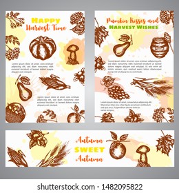 Brochure hand drawn sketch Harvest set. Garden foods vector illustration.