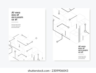 Brochure with hexagons abstract pattern and lines and dots. Annual report, flyer template, web presentation template, cover book or magazine