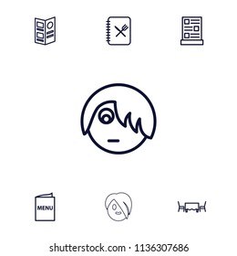 Brochure icon. collection of 7 brochure outline icons such as emo emot, menu. editable brochure icons for web and mobile.