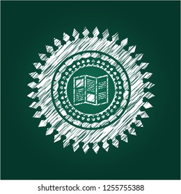 brochure icon drawn chalk emblem, retro style, chalk or chalkboard texture