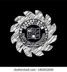 brochure icon drawn chalk emblem, retro style, chalk or chalkboard texture