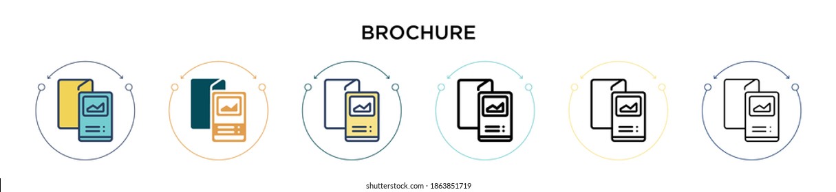 Brochure icon in filled, thin line, outline and stroke style. Vector illustration of two colored and black brochure vector icons designs can be used for mobile, ui, web