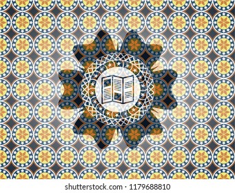 brochure icon inside arabesque badge. arabic decoration.