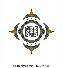 brochure icon inside arabesque badge. arabic decoration.