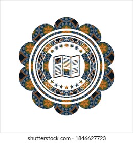 brochure icon inside arabesque badge. arabic decoration. 