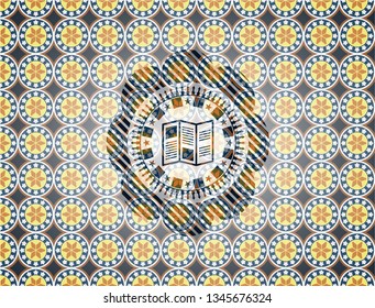 brochure icon inside arabesque emblem. arabic decoration.