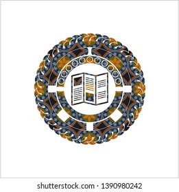 brochure icon inside arabesque emblem. arabic decoration.