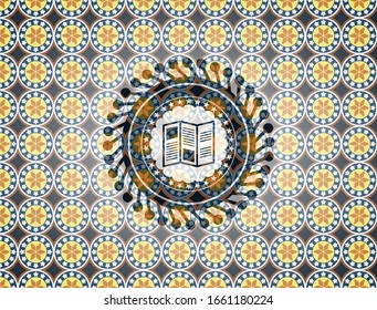 brochure icon inside arabesque emblem. arabic decoration.