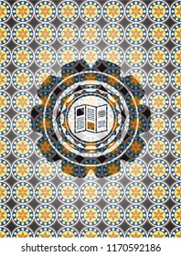 brochure icon inside arabesque style emblem. arabic decoration.