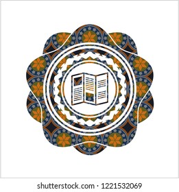brochure icon inside arabesque style emblem. arabic decoration.