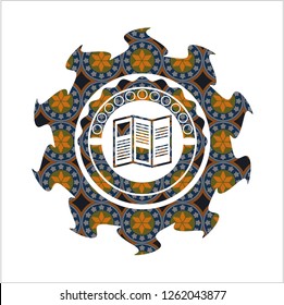 brochure icon inside arabesque style emblem. arabic decoration.