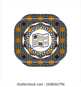 brochure icon inside arabic emblem. Arabesque decoration.