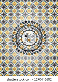 brochure icon inside arabic style badge. Arabesque decoration.