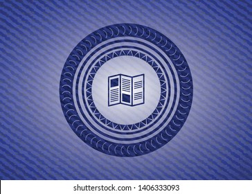 brochure icon inside badge with jean texture