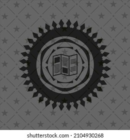 brochure icon inside black emblem. 