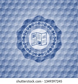 brochure icon inside blue badge with geometric pattern background.