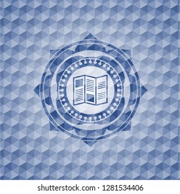 brochure icon inside blue hexagon badge.
