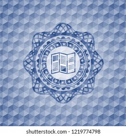 brochure icon inside blue polygonal badge.