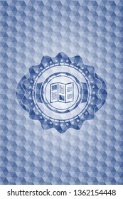 brochure icon inside blue polygonal emblem.