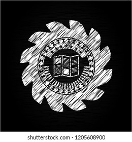 brochure icon inside chalk emblem